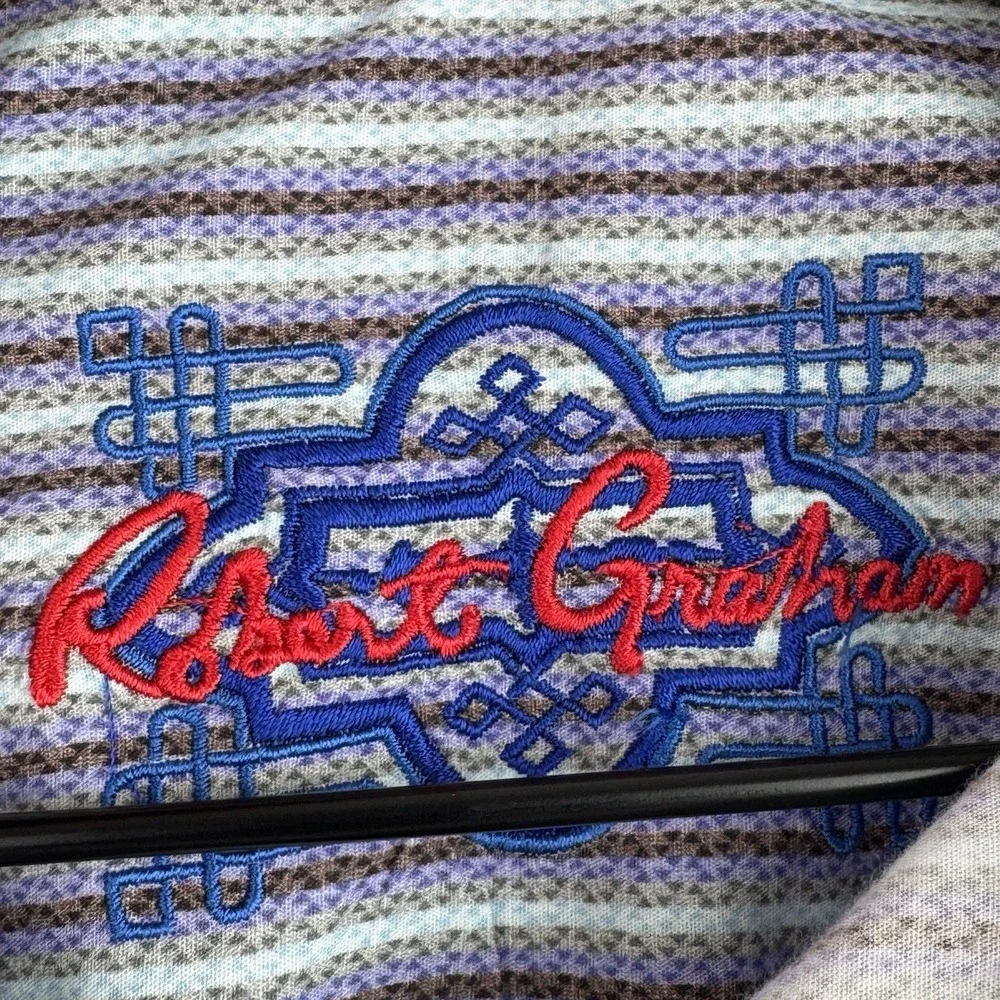 Robert Graham Button Up Shirt Mens XL Blue Geometric Shape Striped Long Sleeve